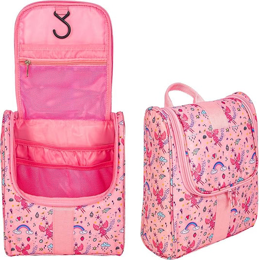 Cute Cartoon Hanging Kids Toiletry Bag Children Travel Cosmetic Makeup Organizer Wash Bag Shower bag Over Night Bag Camping Shaving Kit Bag for Boys & Girls(Fairy)