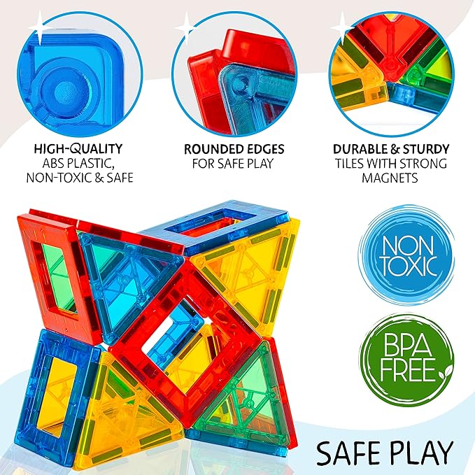 Magnetic Tiles 240 PCS+ Bonus Zippered CASE, Magnetic Tiles for Kids Toy for 3 4 5 6 7 8 Year Old Boys & Girls, Great Gift for Kids Aged 3-8, XL Set