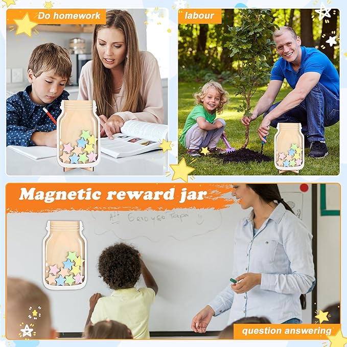 Magnetic Reward Jar, Star Reward Jar Set for Kids Potty Training Reward Jar System for Classroom, Magnetic Reward Jar for Classroom Board Behavior Management Home Reward Jar (White)