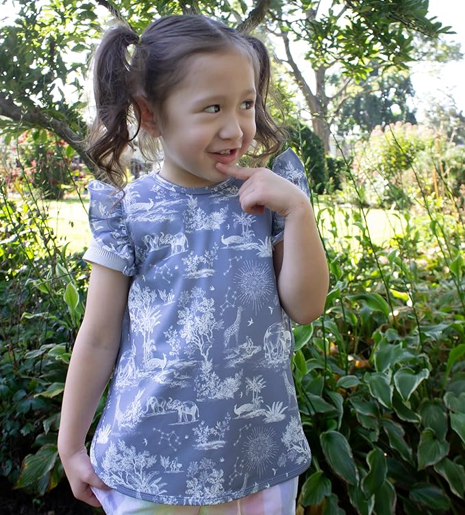 BapronBaby Flutter Savanna Blue Bapron - No Neck Tie Safer Bib for Baby & Toddler - Soft Waterproof Stain Resistant - Machine Washable - Sz Baby/Toddler 6m-3T