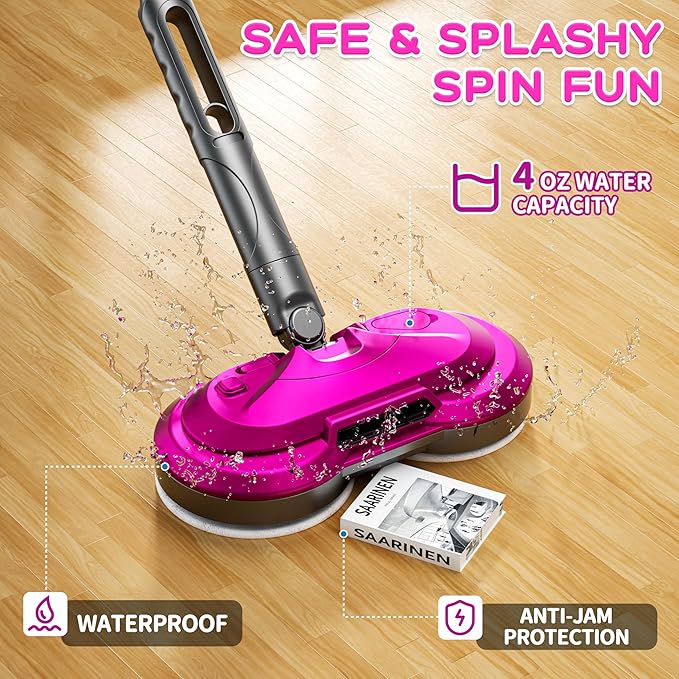 Kids Electric Spin Mop Toy, Rechargeable Cordless Electric Mop W/Water Sprayer & LED Headlight for Children Ages 3 4 5 6+ Boys & Girls, Cleaning Toy for Pretend Play (Rose Red)
