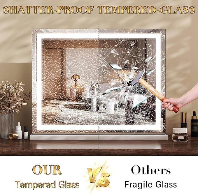 23x18 Inch Lighted Vanity Mirror, 3-Color Dimmable LED & Touch Control - Large Makeup Mirror for Dressing Room (Wall/Tabletop Mount)