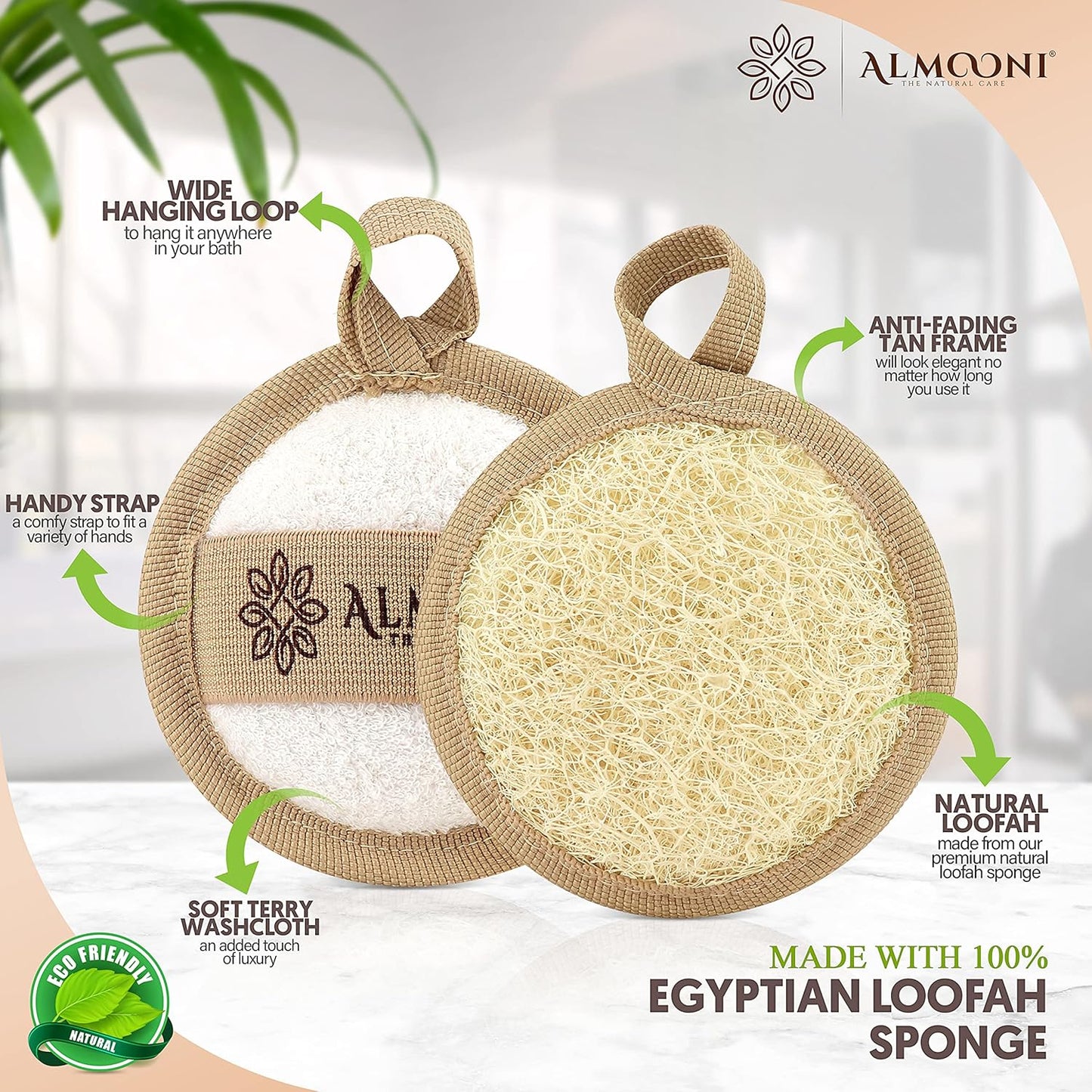 Almooni Natural Loofah Exfoliating Facial Scrubber, Made with Natural Egyptian Shower Loofah Sponge, Bath Shower Loofah Sponge for Women and Men, for Face That Gets You Clean - 6 Count (1 Pack)