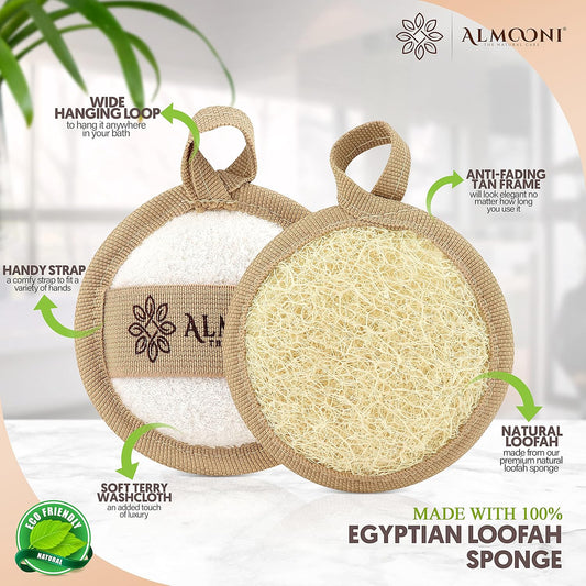 Almooni Natural Loofah Exfoliating Facial Scrubber, Made with Natural Egyptian Shower Loofah Sponge, Bath Shower Loofah Sponge for Women and Men, for Face That Gets You Clean - 6 Count (1 Pack)