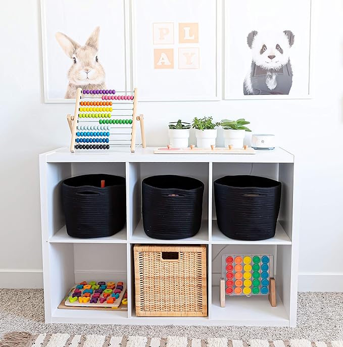 OrganiHaus Set of 3 Black Woven Storage Baskets for Shelves, Decorative Organizer Bins for Closet, Bathroom & Living Room, Multipurpose Home Organization Baskets, Toy Storage Basket - 15x9x10 inches