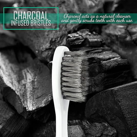 Lingito Travel Charcoal Toothbrush, On The Go Folding Feature, Soft Bristle Brushes (2 Pack)