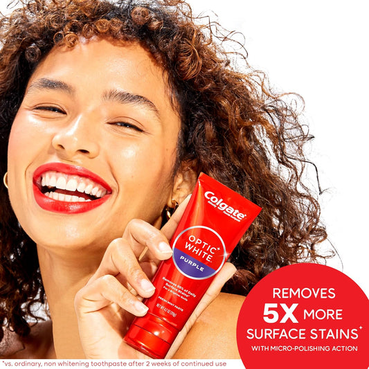 Colgate Optic White Purple Toothpaste for Whitening, Enamel-Safe Mint, 3 Pack, 4.2 oz