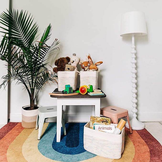 OrganiHaus Set of 3 Woven Storage Baskets for Shelves, Decorative Organizer Bins for Closet & Bathroom, Multipurpose Home Organization Baskets, Toy Storage Basket - Rainbow Stitches 15x9x10 inches