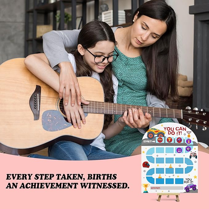 Truck Reward Chart, Behavior Chart for Kids at Home, Wooden Incentive Chart Signboard with 24 Tokens, Colorful Sticker Charts Classroom Essentials -08