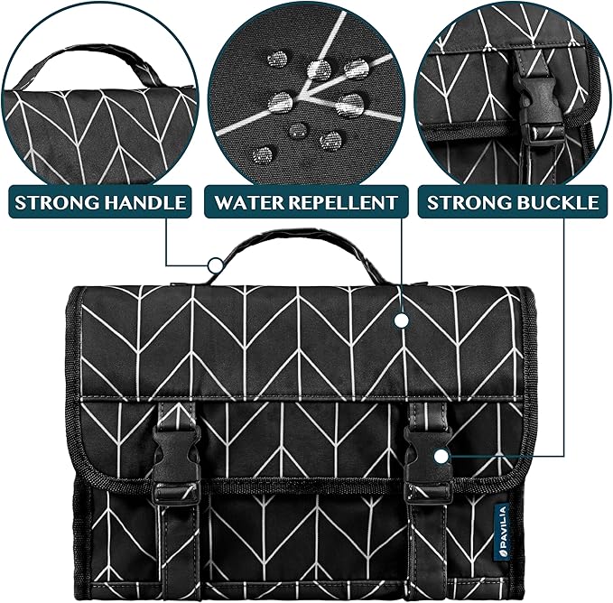 PAVILIA Travel Hanging Toiletry Bag for Women Men, Large Capacity Makeup Bag Kit, Waterproof Cosmetic Storage Organizer Case for Bathroom Shower
