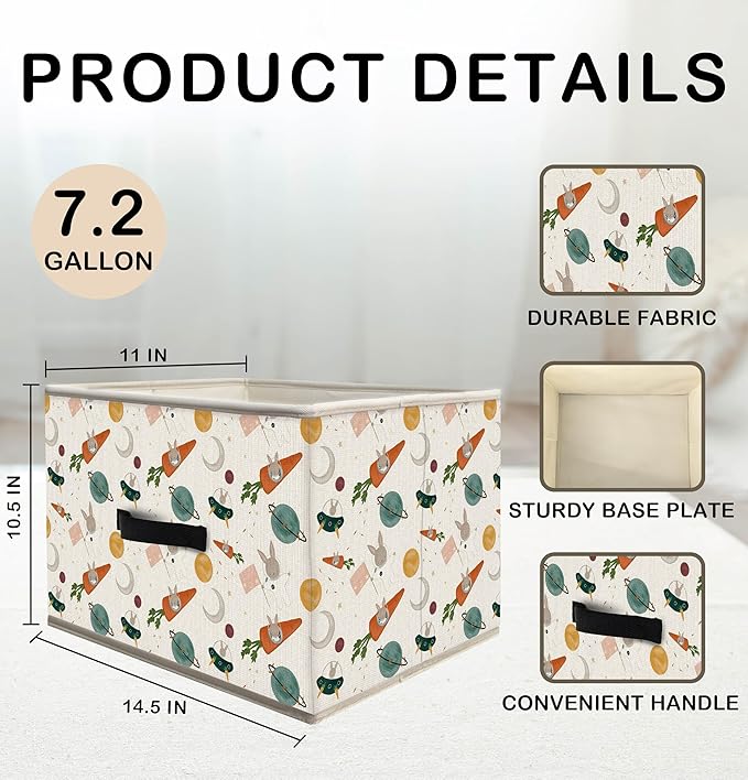Nogrit Outer Space Carrot Rabbit Storage Bins Box, Toybox for Boys Girls, Cosmic Cute Bunny Foldable Baskets Organizer Container with Handles for Bedroom Bathroom Kids Nursery Clothes Toys Books