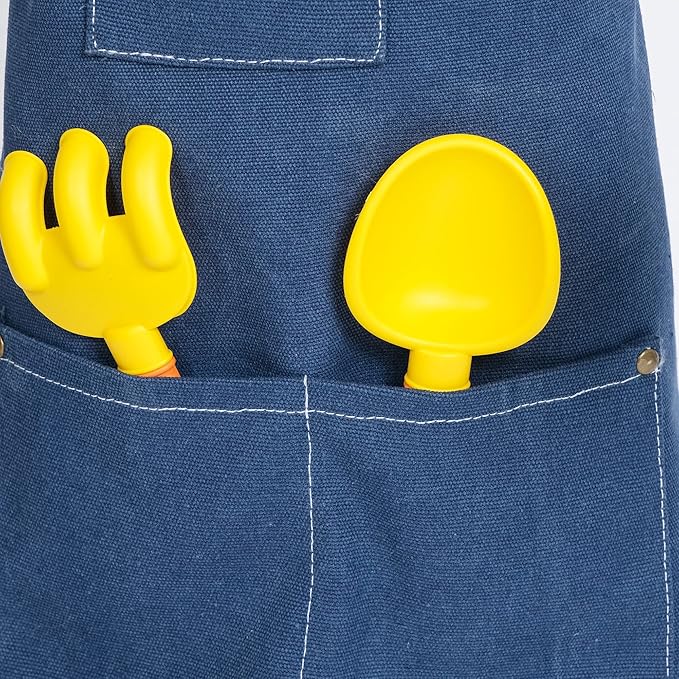 MT WORLD Kids Canvas Apron Personalized Toddler Apron for Boys Adjustable Denim Aprons for Cooking Baking Gardening Painting