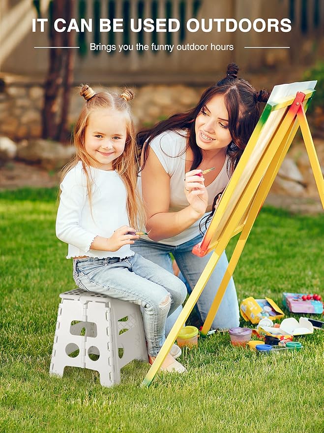 Dyforce Non-Slip Folding Step Stool - 13 inch Height Heavy Duty Foldable Stool for Adults Kids, Plastic Step Stool Camping Stepping Stool - White