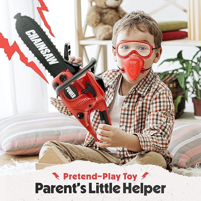 Toy Choi's Toy Chainsaw - Chainsaw Toy for Kids Power Tool Set with Realistic Sound, Pretend Play Kids Chainsaw Tool Set for Outdoor Gardening Play - kids toy for Boys Girls Ages 3 4 5 6 7 8 Years Old