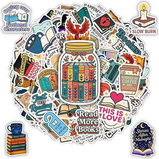 100 PCS Book Stickers Pack, Vinyl Waterproof Decals with Reading Quotes and Bookish Designs, Fun Gift for Kids Teens Adults Students Teachers Laptop Water Bottle Scrapbook