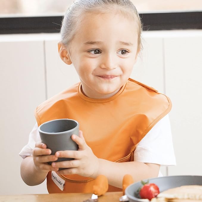 Tiny Twinkle Mess-Proof Baby Bibs for Eating | Waterproof, Wipeable Toddler Bibs with Catch-All Pocket | Feeding Bibs for Girls & Boys(3 Pack,Blush, Burgundy)