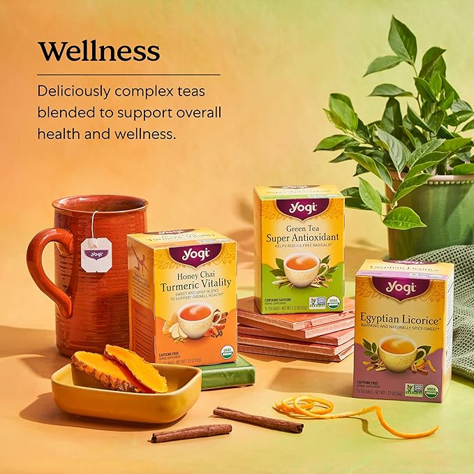 Yogi Tea Mandarin Mint Mindfulness - 16 Bags per Pack (4 Pack) - Organic Mandarin Mint Tea - Calming Herbal Tea - Includes Ashwagandha, Reishi Mushroom, Mandarin, Peppermint & More