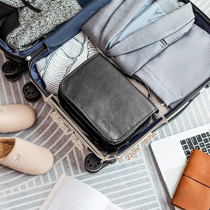 Elviros Hanging Toiletry Bag Removable Travel Bag PU leather Makeup Cosmetic Organizer Kit, Black