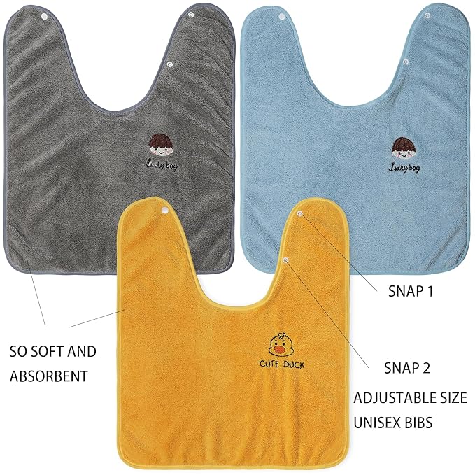 3 Pack Baby Bibs for Girls or Boys, Waterproof, Towel Toddler Bibs for 1-3 Years