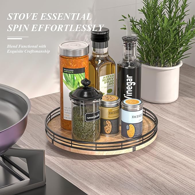 10" Lazy Susan Oak Wood Turntable Organizer for Cabinet, Round Wooden Farmhouse Lazy Susan Organization and Storage for Dining Table, Pantry, Kitchen, Countertop, Cupboard,Home Decor