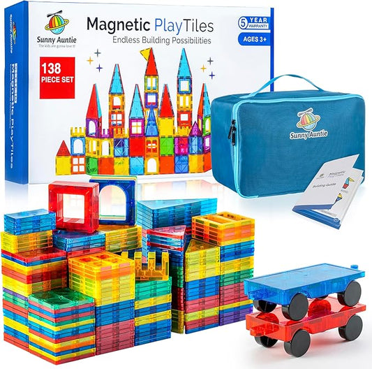 Magnetic Tiles 138 PCS+ Bonus Zippered CASE, Magnetic Tiles for Kids Toy for 3 4 5 6 7 8 Year Old Boys & Girls, Great Gift for Kids Aged 3-8, XL Set