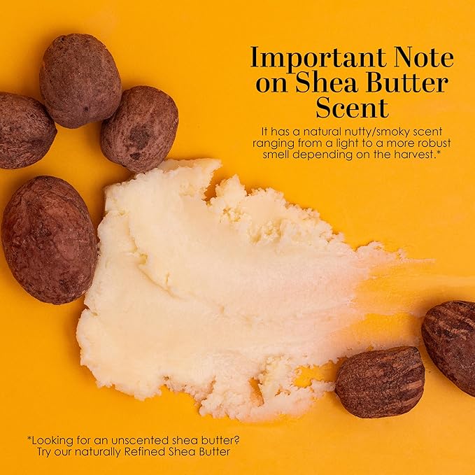 Raw Shea Butter - 100% Pure African Shea Butter for Hair and Body | with Natural Smoky Scent | Unrefined Moisturizer for Dry Skin, DIY Lip Balm, Body Butter and Soap 1lb Bar