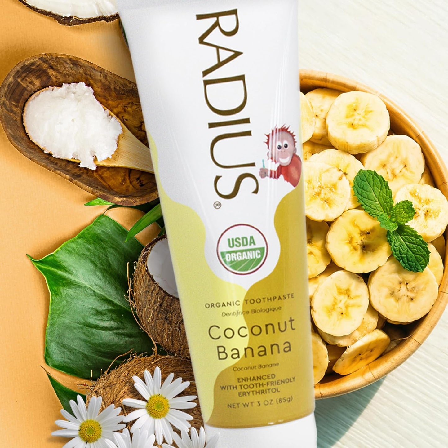 RADIUS Children's Toothpaste, Coconut Banana, 3 oz, Non-Toxic Chemical-Free Gluten-Free, Designed to Improve Gum Health & Prevent Cavities, Pack of 2