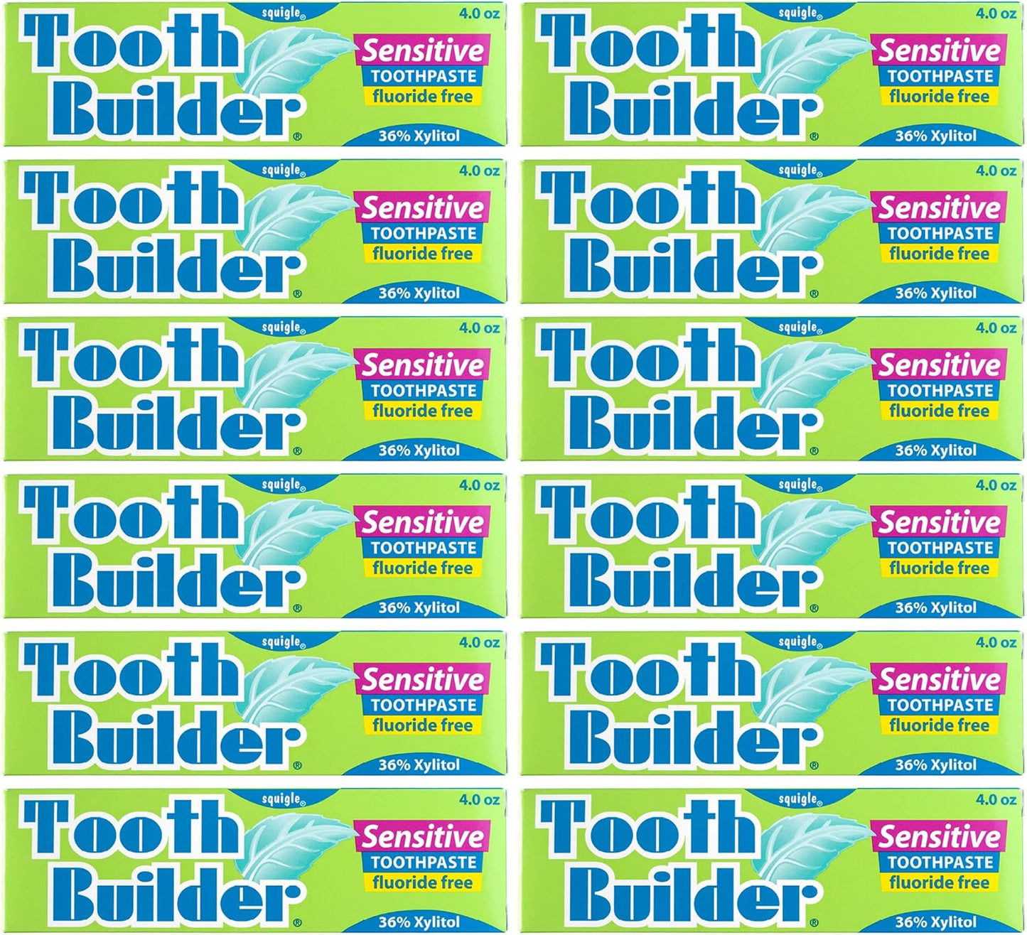 Squigle Tooth Builder SLS Free Toothpaste (Stops Tooth Sensitivity) Prevents Canker Sores, Cavities, Perioral Dermatitis, Bad Breath, Chapped Lips, 4 oz (48 Ounce (Pack of 12), Unflavored)