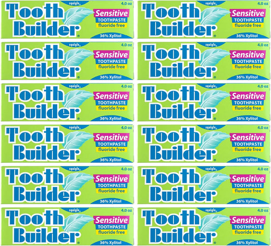 Squigle Tooth Builder SLS Free Toothpaste (Stops Tooth Sensitivity) Prevents Canker Sores, Cavities, Perioral Dermatitis, Bad Breath, Chapped Lips, 4 oz (48 Ounce (Pack of 12), Unflavored)