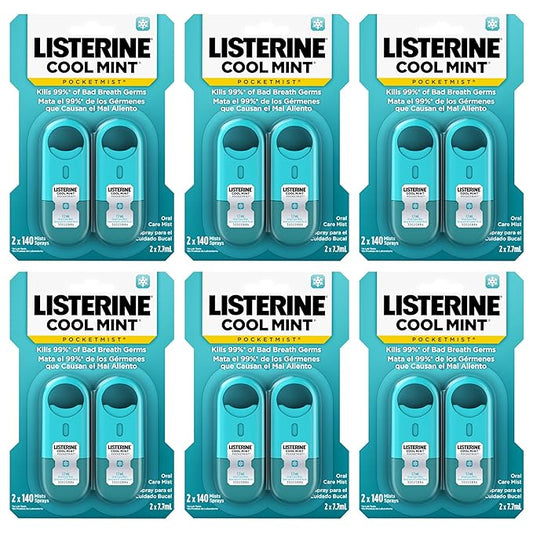 Listerine Cool Mint Pocketmist, Oral Care Mist for Fresh Breath, Non-Aerosol Sugar-Free Bad Breath Refresher Spray to Kill 99% of Bad Breath Germs, Portable, Cool Mint Flavor, 7.7 mL, 12 Sprays