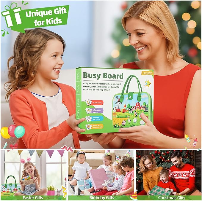 Toddler Busy Board Montessori Toys for 3 Year Old Birthday Gifts for Kids 10 Pages in 1 Soft Felt Activity Book Develop Fine Skills Educational Learning Sensory Travel Toys for Airplane Car