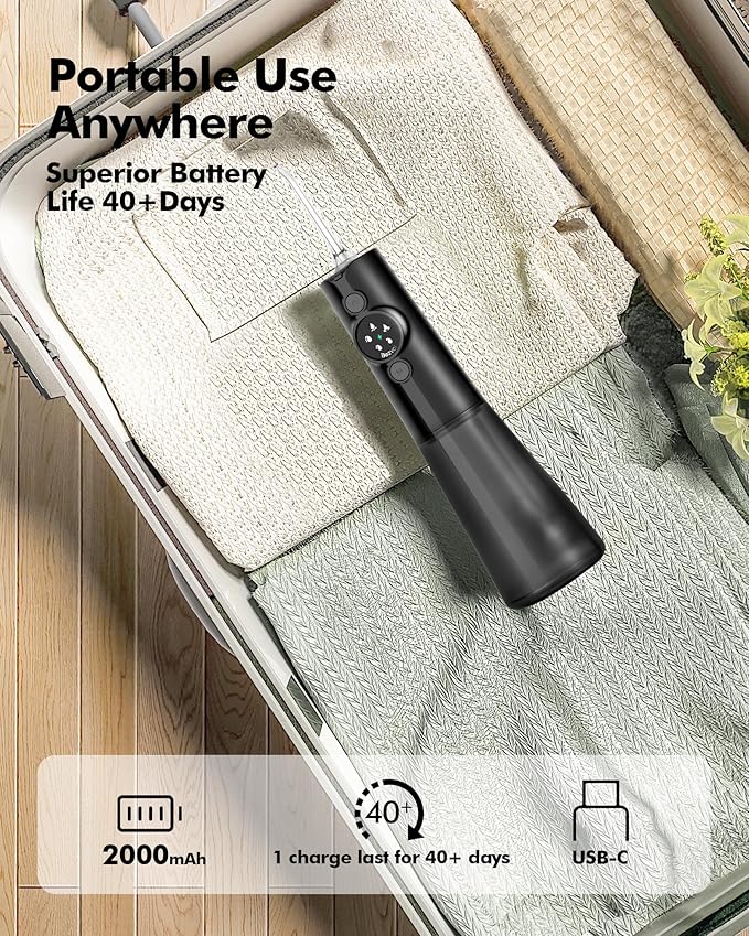 Water Flosser Teeth Pick: 300ML & LED Display 5 Modes Rechargeable Dental Flossers for Braces,Sensitive Gums, Portable Flossing for Teeth Cleaning, IPX7 Waterproof Cordless for Home Travel Use