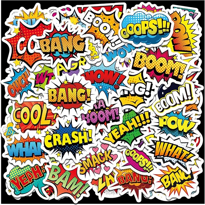 Cool Superhero Stickers 615 Count Boom Party Favors Goodie Gifts Bags Decor for Birthday Invitations Adhesive Stickers Decorations Cartoon Comic Style Stickers