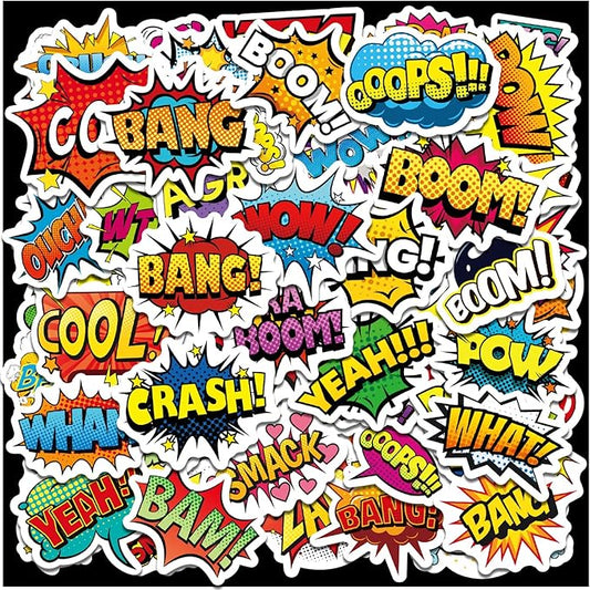 Cool Superhero Stickers 615 Count Boom Party Favors Goodie Gifts Bags Decor for Birthday Invitations Adhesive Stickers Decorations Cartoon Comic Style Stickers