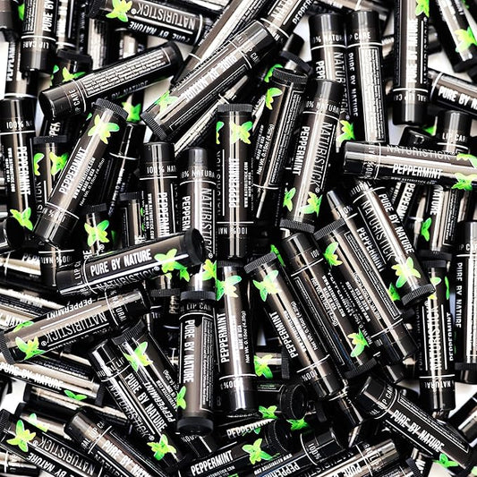 150-Pack Lip Balm in Bulk by Naturistick. Peppermint Scent in Classic Black Tubes. 100% Natural Ingredients. Best Beeswax Chapstick for Dry, Chapped Lips. Made in USA.