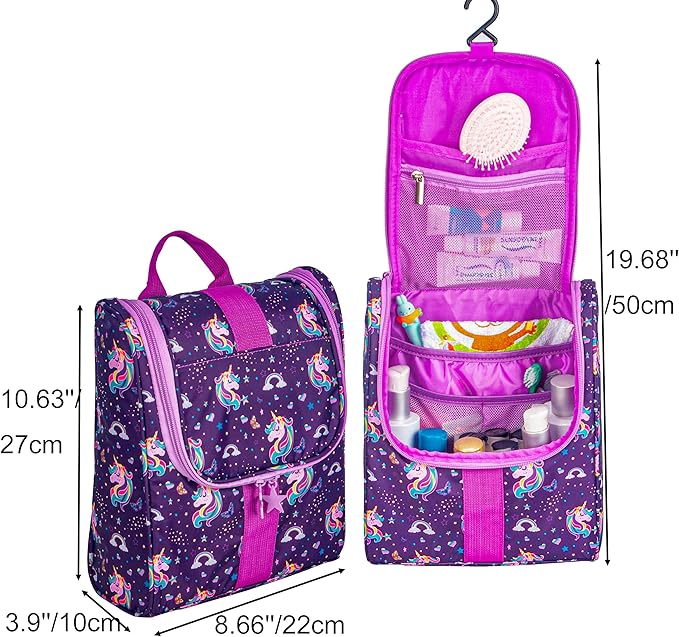 Cute Cartoon Hanging Kids Toiletry Bag Children Travel Cosmetic Makeup Organizer Wash Bag Shower bag Over Night Bag Camping Shaving Kit Bag for Boys & Girls(Unicorn)