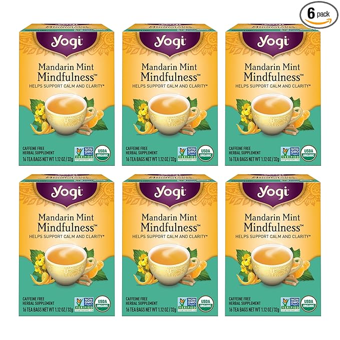 Yogi Tea Mandarin Mint Mindfulness - 16 Tea Bags per Pack (6 Pack) - Organic Mandarin Mint Tea - Calming Herbal Tea - Includes Ashwagandha, Reishi Mushroom, Mandarin, Peppermint & More