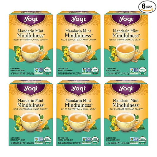 Yogi Tea Mandarin Mint Mindfulness - 16 Tea Bags per Pack (6 Pack) - Organic Mandarin Mint Tea - Calming Herbal Tea - Includes Ashwagandha, Reishi Mushroom, Mandarin, Peppermint & More