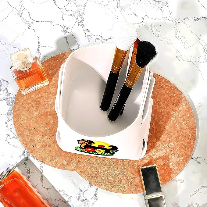 Dog Makeup Brush Holder, Decorative Desk Organizer for Jewelry Pen Pencil Glasses Storage, Dachshund Lovers Themed Gifts Stuff For Girls Teens Kids Women!