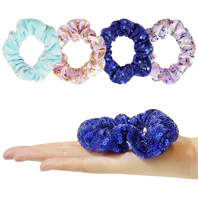 Bluey Hair Accessory 5 Pcs Set - 1 Regular 9 inch Bluey HairBrush For Girls + 4 Bluey Scrunchies For Kids - Accessories For Girls - Detangling Brush - Elastic Hair Ties Ropes Scrunchies Ages 3+