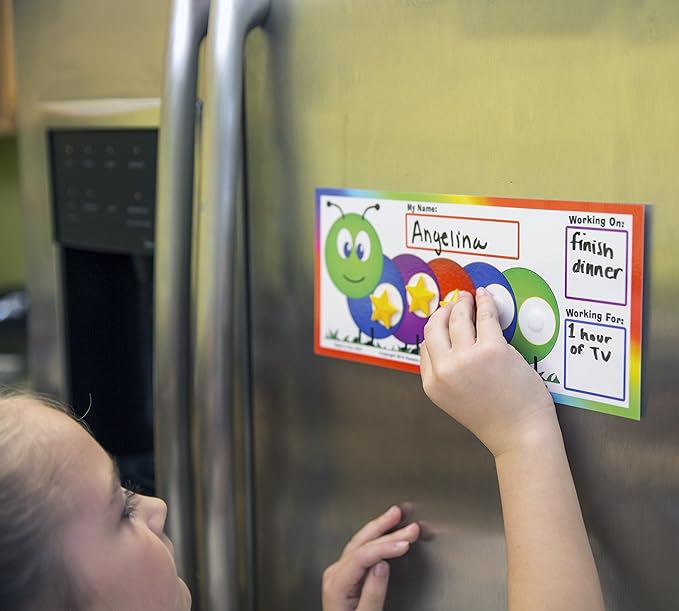 Kenson Kids “I Can Do It!” Caterpillar Token Board Dry Erase Star Chart for Kids Incentive – Ages 3-10 Colorful Magnetic Reward Chart with Positive-Reinforcement Stars and Customizable Goal Box.
