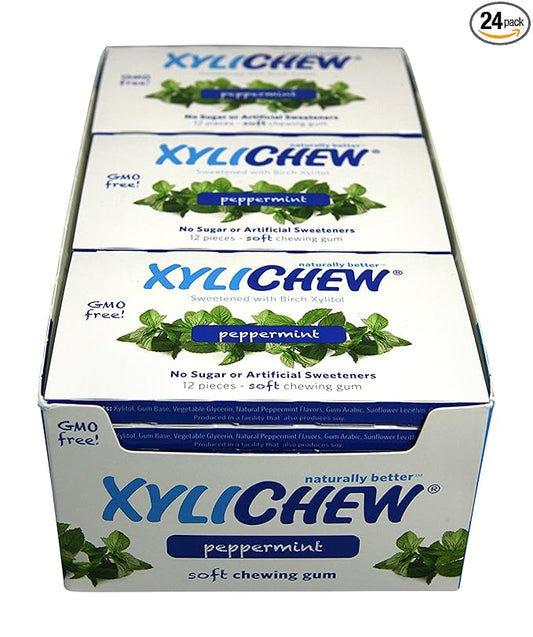 Xylichew 100% Xylitol Chewing Gum - Non GMO, Non Aspartame, Gluten Free, and Sugar Free Gum - Natural Oral Care, Relieves Bad Breath and Dry Mouth - Peppermint, 288 Count