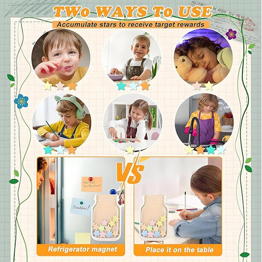 Magnetic Reward Jar, Star Reward Jar Set for Kids Potty Training Reward Jar System for Classroom, Magnetic Reward Jar for Classroom Board Behavior Management Home Reward Jar (White)