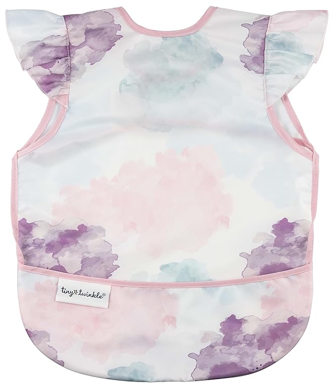 Tiny Twinkle Mess Proof Baby Bib for Girls | Waterproof Toddler Bib for Eating | Baby Apron for Feeding | Machine Washable | Perfect Shower Gift (Cotton Candy, 6–24M)