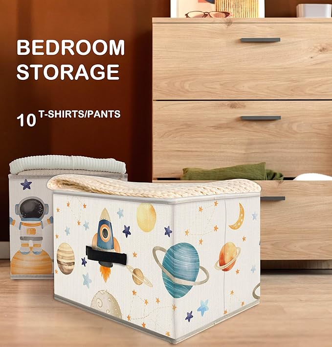 Nogrit Space Nursery Storage Bins Box, Toybox for Boys, Space Planets Rocket Astronaut Foldable Baskets Organizer Container with Handles for Kids Boys Bedroom Bathroom Clothes Toys Books