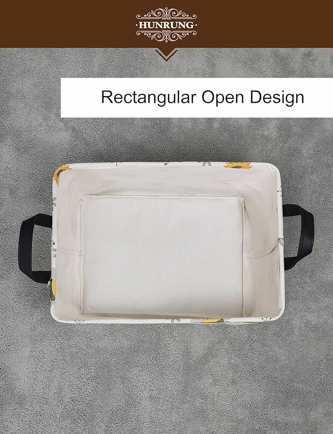 HUNRUNG Rectangle Storage Basket Cute Canvas Organizer Bin for Pet/Children Toys, Books, Clothes Perfect for Rooms/Playroom(REC-Bee)