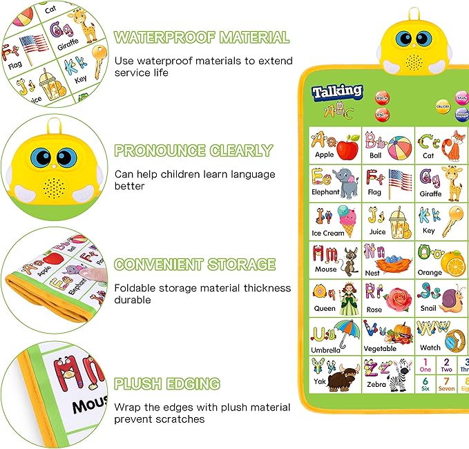 Electronic Alphabet Wall Chart, Talking ABC, 123s, Music Poster, Kids Montessori Toys for Toddlers 2-4, Interactive Educational Toddler Toy, Learning Gift for Age 1 2 3 4 5 Year Old Boys Girls - Green