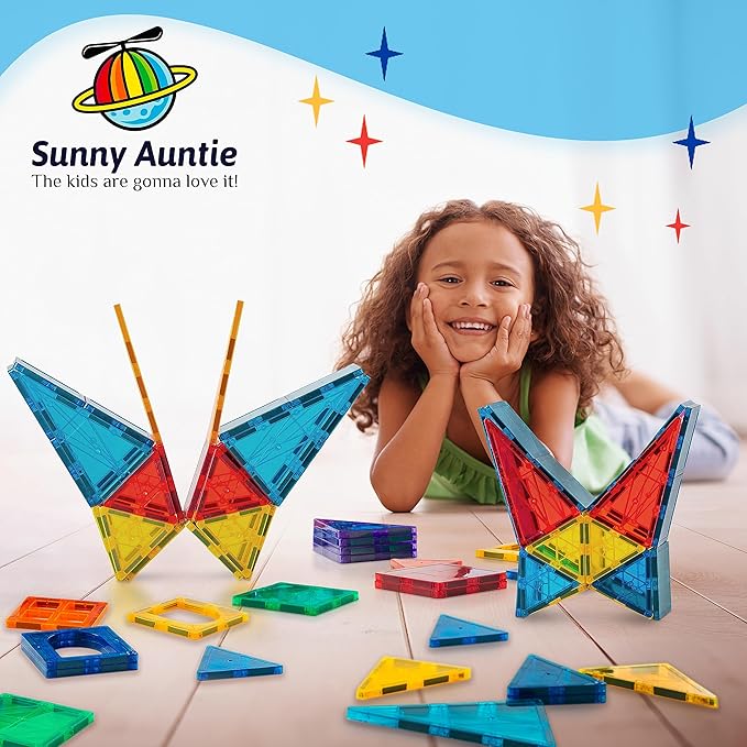 Magnetic Tiles 180 PCS+ Bonus Zippered CASE, Magnetic Tiles for Kids Toy for 3 4 5 6 7 8 Year Old Boys & Girls, Great Gift for Kids Aged 3-8, XL Set