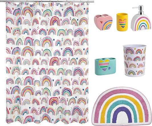 Allure Home Creation Rainbow Hearts Bath Set 7-Piece Bundle