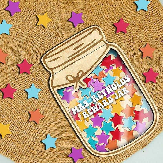 Personalized Reward Jars for Kids - Magnetic Reward Jar for Classroom Behavior – Incentive Jar with Stars for Teachers & Kids – Class Rewards Chart, Potty Training, Behavior Management, Style 03